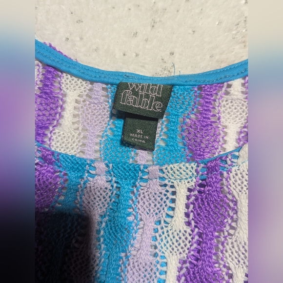 Wild Fable Crochet Tank XL Boho Striped Pastel Open Knit Crop Top - Picture 3 of 5